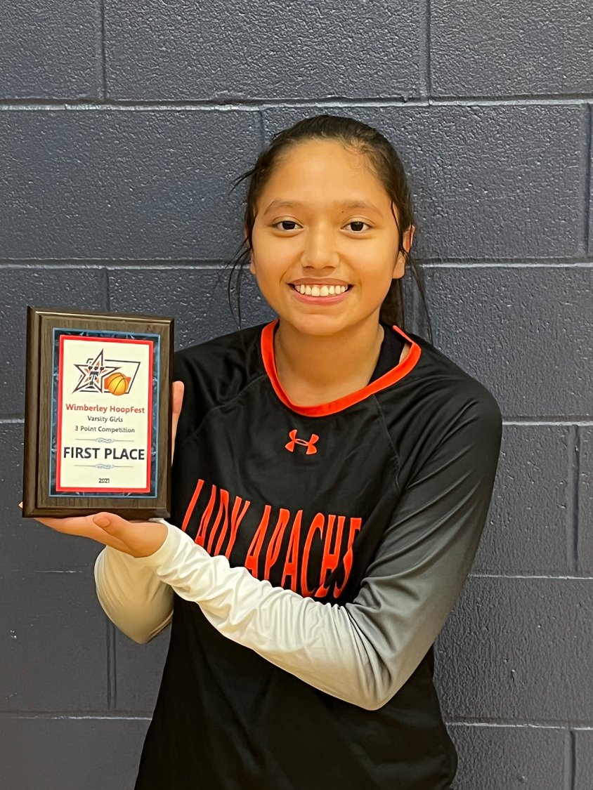 Senior Lady Apache guard Audrey Martinez won first place in the varsity girls three-point contest at Wimberley Hoopfest on Tuesday, Dec. 28.